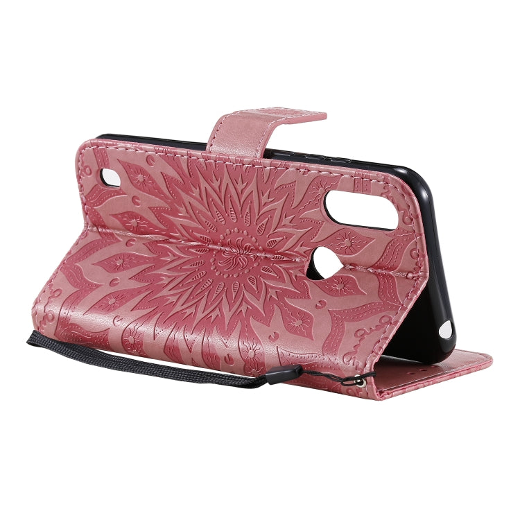 For Motorola Moto E6s (2020) Pressed Printing Sunflower Pattern Horizontal Flip PU Leather Case Holder & Card Slots & Wallet & Lanyard