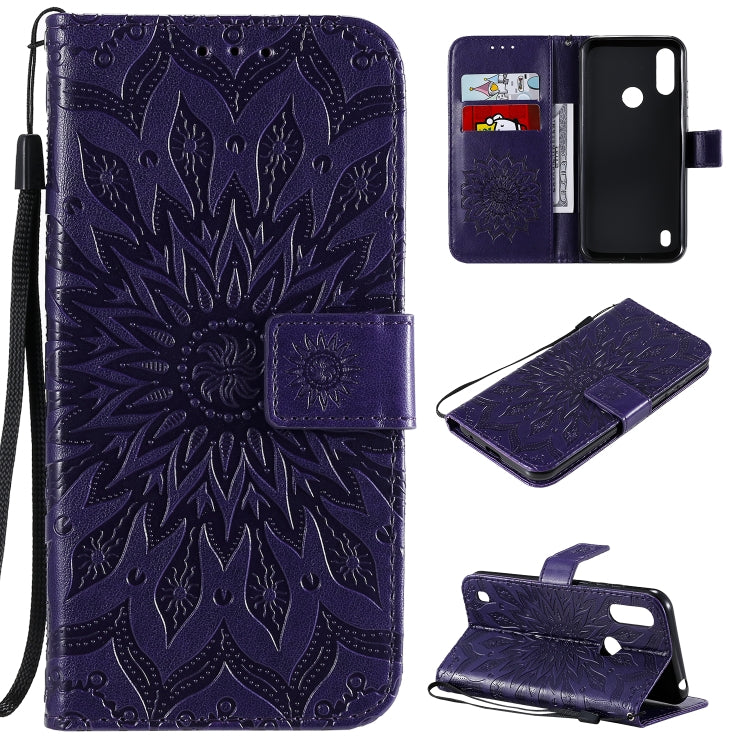 For Motorola Moto E6s (2020) Pressed Printing Sunflower Pattern Horizontal Flip PU Leather Case Holder & Card Slots & Wallet & Lanyard