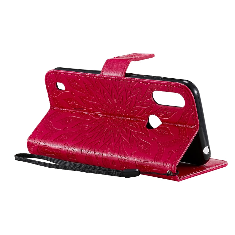 For Motorola Moto E6s (2020) Pressed Printing Sunflower Pattern Horizontal Flip PU Leather Case Holder & Card Slots & Wallet & Lanyard