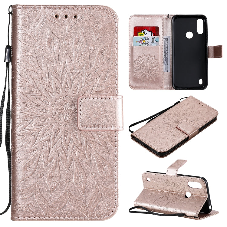 For Motorola Moto E6s (2020) Pressed Printing Sunflower Pattern Horizontal Flip PU Leather Case Holder & Card Slots & Wallet & Lanyard