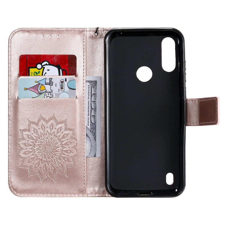 For Motorola Moto E6s (2020) Pressed Printing Sunflower Pattern Horizontal Flip PU Leather Case Holder & Card Slots & Wallet & Lanyard