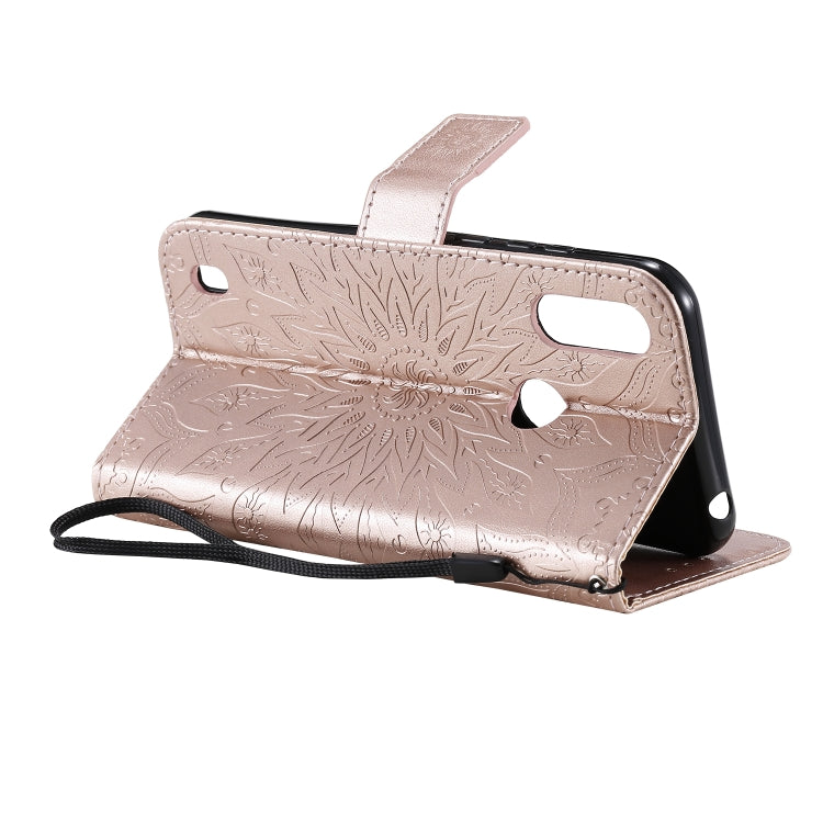 For Motorola Moto E6s (2020) Pressed Printing Sunflower Pattern Horizontal Flip PU Leather Case Holder & Card Slots & Wallet & Lanyard