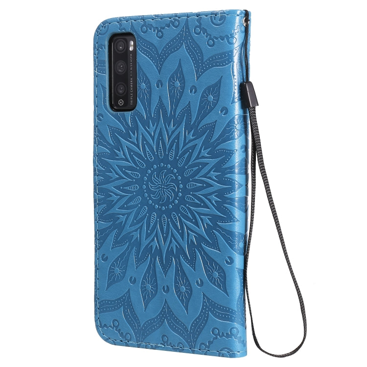 For Huawei Enjoy Z Pressed Printing Sunflower Pattern Horizontal Flip PU Leather Case Holder & Card Slots & Wallet & Lanyard