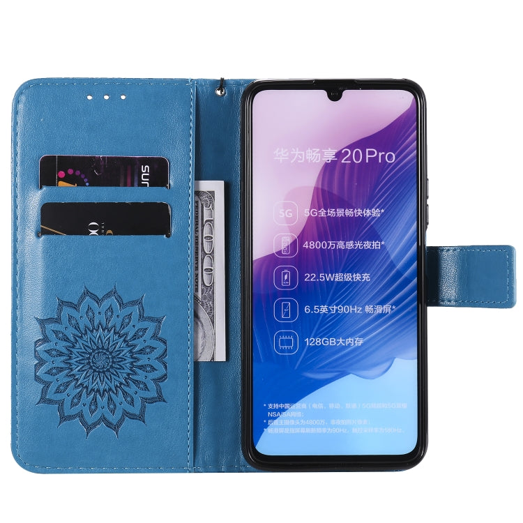 For Huawei Enjoy Z Pressed Printing Sunflower Pattern Horizontal Flip PU Leather Case Holder & Card Slots & Wallet & Lanyard