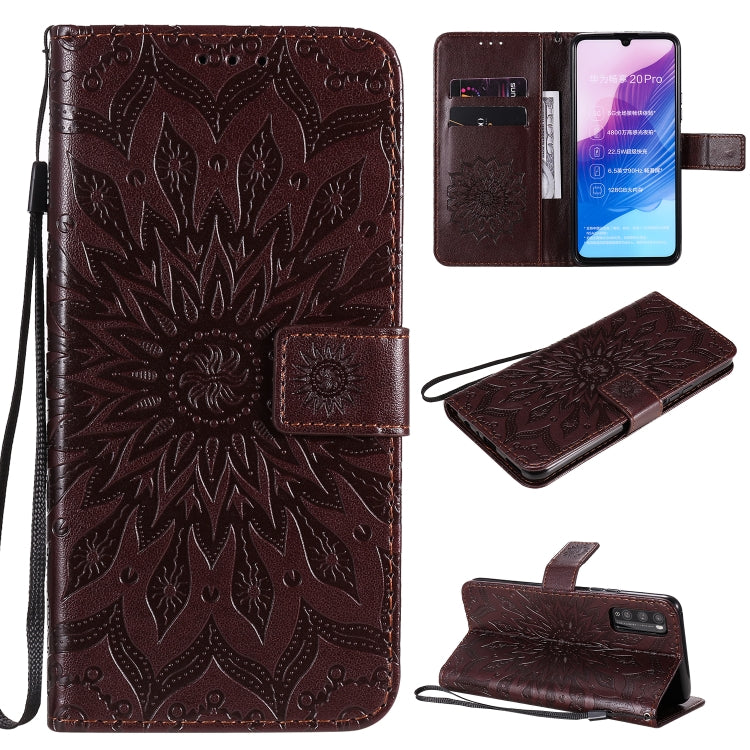 For Huawei Enjoy Z Pressed Printing Sunflower Pattern Horizontal Flip PU Leather Case Holder & Card Slots & Wallet & Lanyard