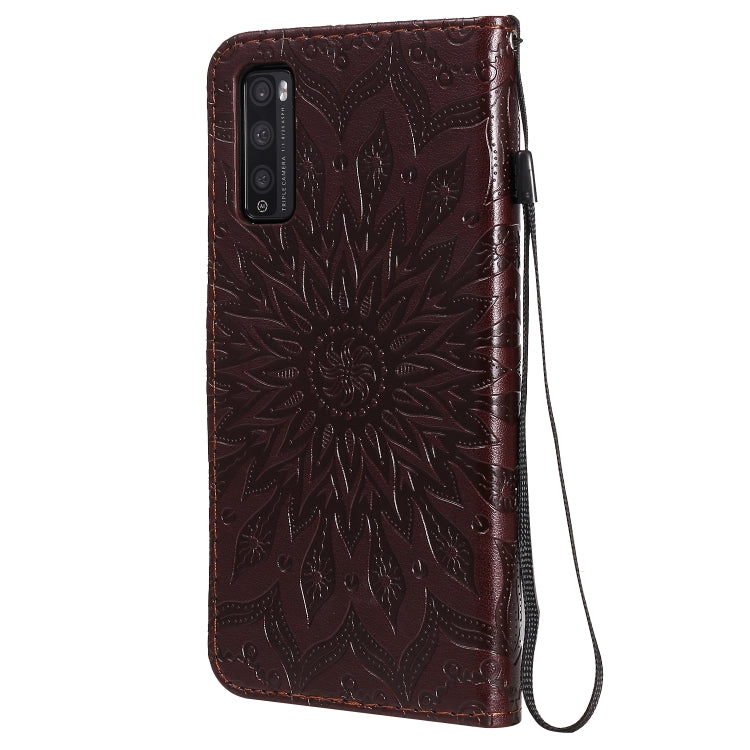 For Huawei Enjoy Z Pressed Printing Sunflower Pattern Horizontal Flip PU Leather Case Holder & Card Slots & Wallet & Lanyard
