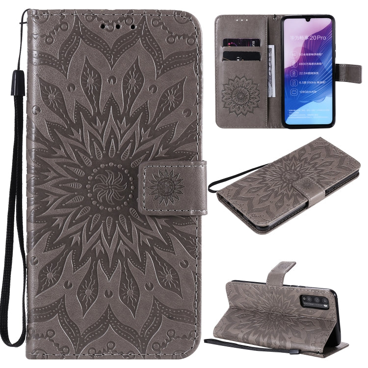 For Huawei Enjoy Z Pressed Printing Sunflower Pattern Horizontal Flip PU Leather Case Holder & Card Slots & Wallet & Lanyard