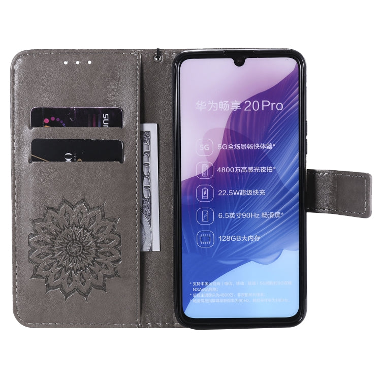 For Huawei Enjoy Z Pressed Printing Sunflower Pattern Horizontal Flip PU Leather Case Holder & Card Slots & Wallet & Lanyard