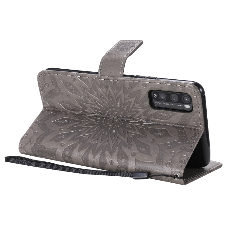 For Huawei Enjoy Z Pressed Printing Sunflower Pattern Horizontal Flip PU Leather Case Holder & Card Slots & Wallet & Lanyard