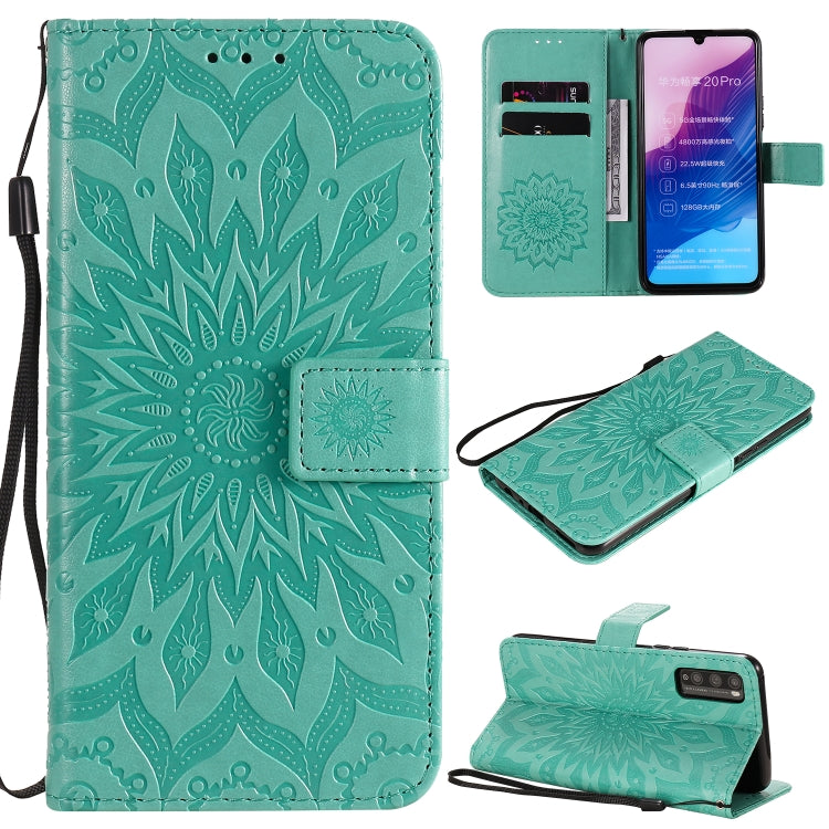 For Huawei Enjoy Z Pressed Printing Sunflower Pattern Horizontal Flip PU Leather Case Holder & Card Slots & Wallet & Lanyard