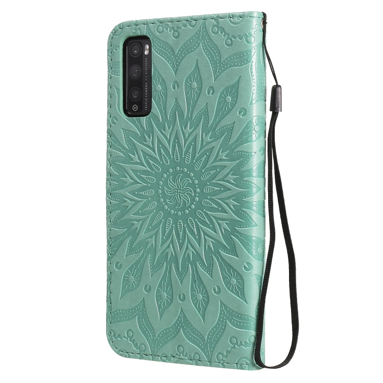 For Huawei Enjoy Z Pressed Printing Sunflower Pattern Horizontal Flip PU Leather Case Holder & Card Slots & Wallet & Lanyard