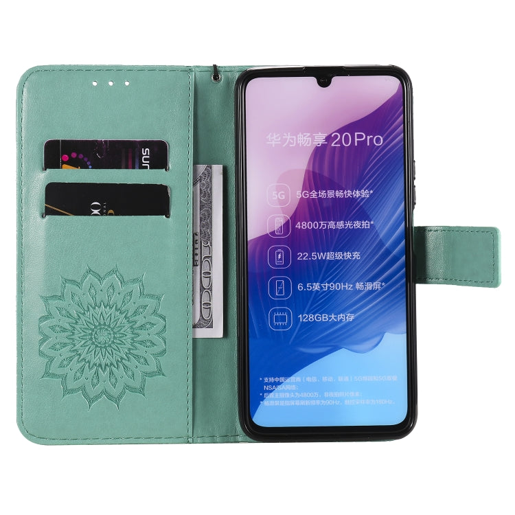 For Huawei Enjoy Z Pressed Printing Sunflower Pattern Horizontal Flip PU Leather Case Holder & Card Slots & Wallet & Lanyard