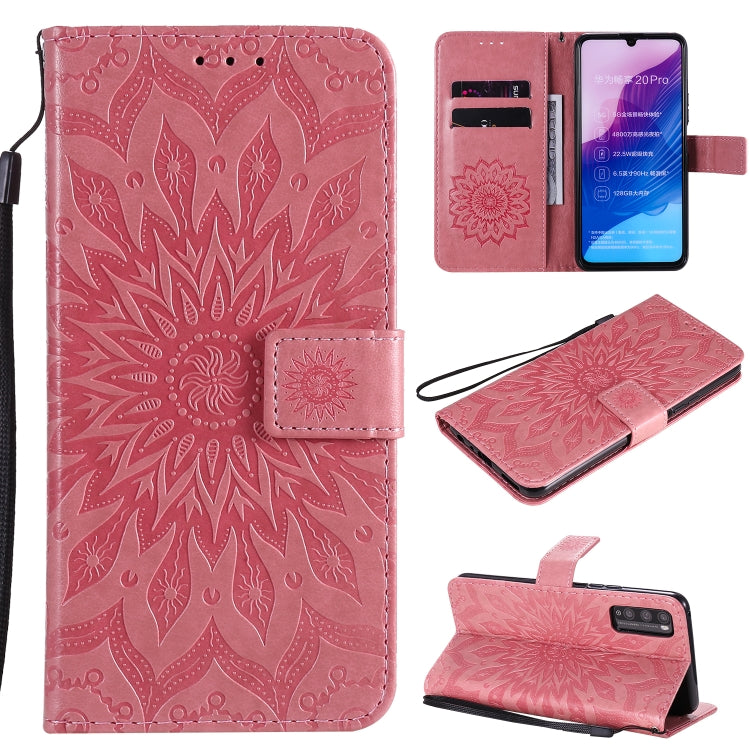 For Huawei Enjoy Z Pressed Printing Sunflower Pattern Horizontal Flip PU Leather Case Holder & Card Slots & Wallet & Lanyard