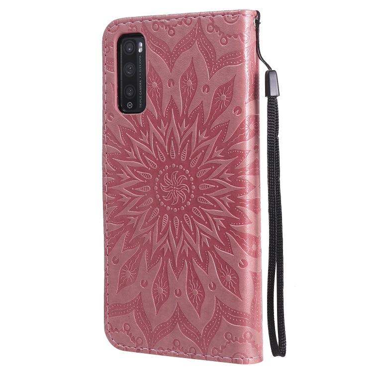 For Huawei Enjoy Z Pressed Printing Sunflower Pattern Horizontal Flip PU Leather Case Holder & Card Slots & Wallet & Lanyard