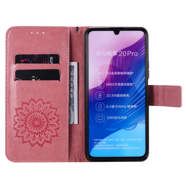 For Huawei Enjoy Z Pressed Printing Sunflower Pattern Horizontal Flip PU Leather Case Holder & Card Slots & Wallet & Lanyard