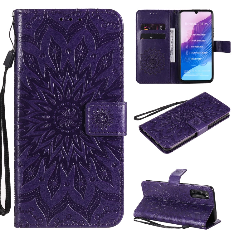 For Huawei Enjoy Z Pressed Printing Sunflower Pattern Horizontal Flip PU Leather Case Holder & Card Slots & Wallet & Lanyard