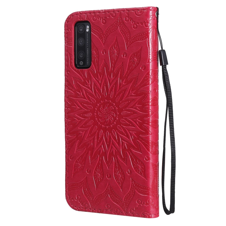 For Huawei Enjoy Z Pressed Printing Sunflower Pattern Horizontal Flip PU Leather Case Holder & Card Slots & Wallet & Lanyard