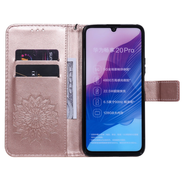 For Huawei Enjoy Z Pressed Printing Sunflower Pattern Horizontal Flip PU Leather Case Holder & Card Slots & Wallet & Lanyard