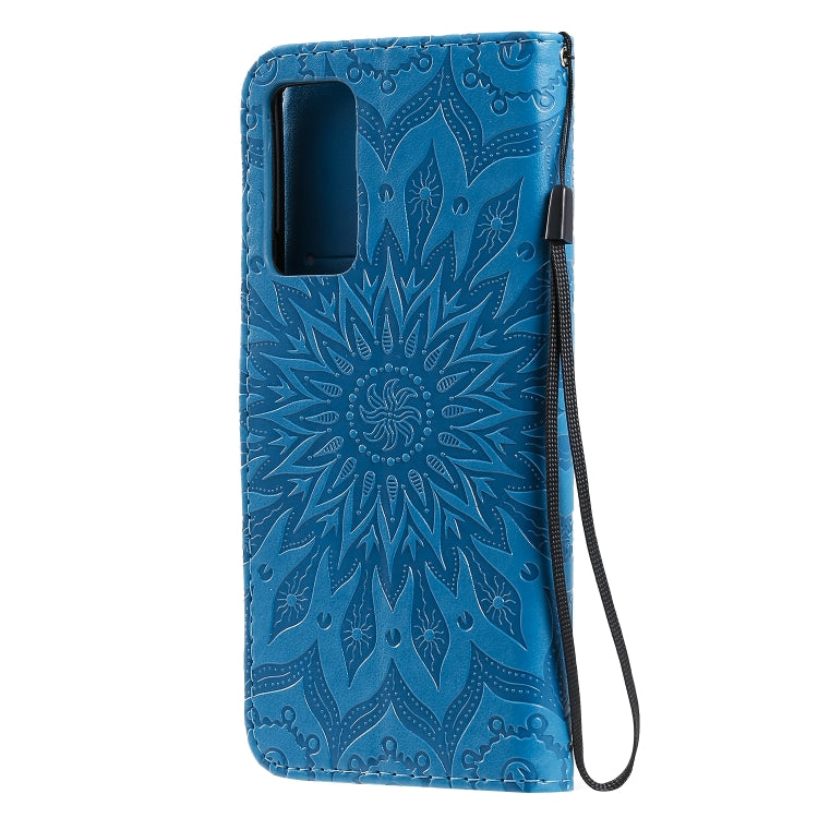 For Huawei Honor X10 Pressed Printing Sunflower Pattern Horizontal Flip PU Leather Case Holder & Card Slots & Wallet & Lanyard