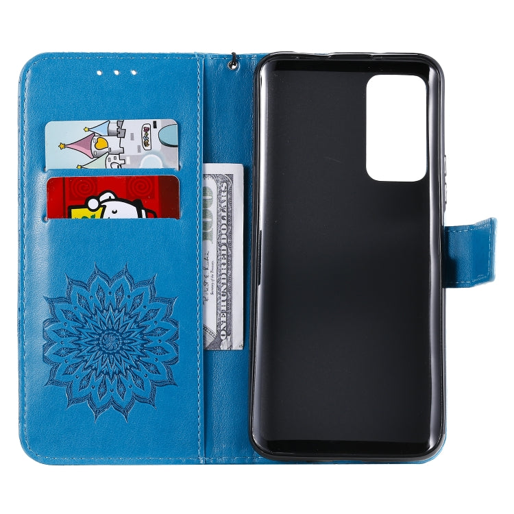 For Huawei Honor X10 Pressed Printing Sunflower Pattern Horizontal Flip PU Leather Case Holder & Card Slots & Wallet & Lanyard