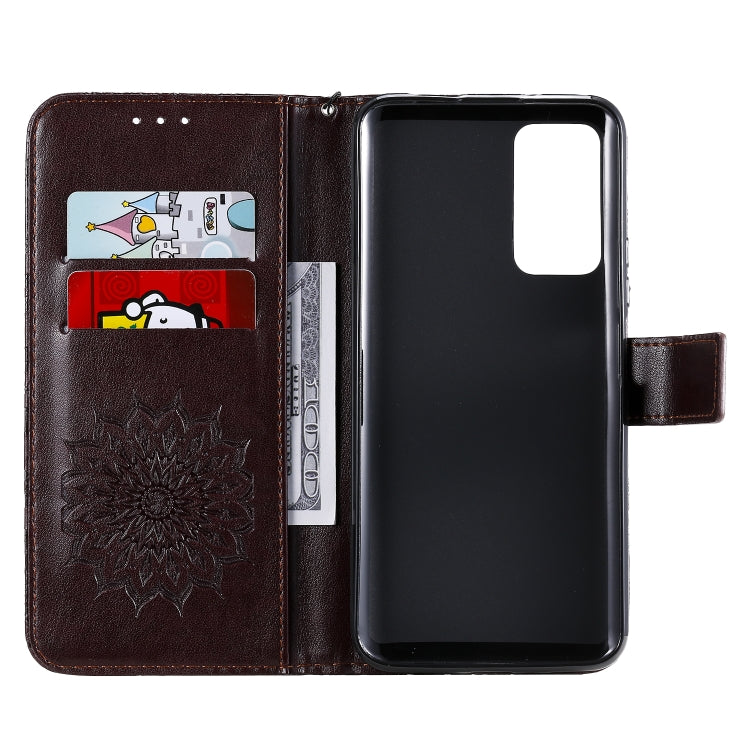 For Huawei Honor X10 Pressed Printing Sunflower Pattern Horizontal Flip PU Leather Case Holder & Card Slots & Wallet & Lanyard