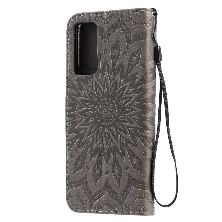 For Huawei Honor X10 Pressed Printing Sunflower Pattern Horizontal Flip PU Leather Case Holder & Card Slots & Wallet & Lanyard