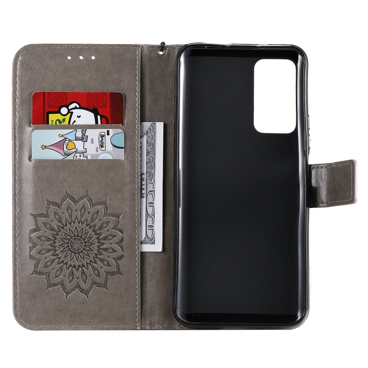 For Huawei Honor X10 Pressed Printing Sunflower Pattern Horizontal Flip PU Leather Case Holder & Card Slots & Wallet & Lanyard