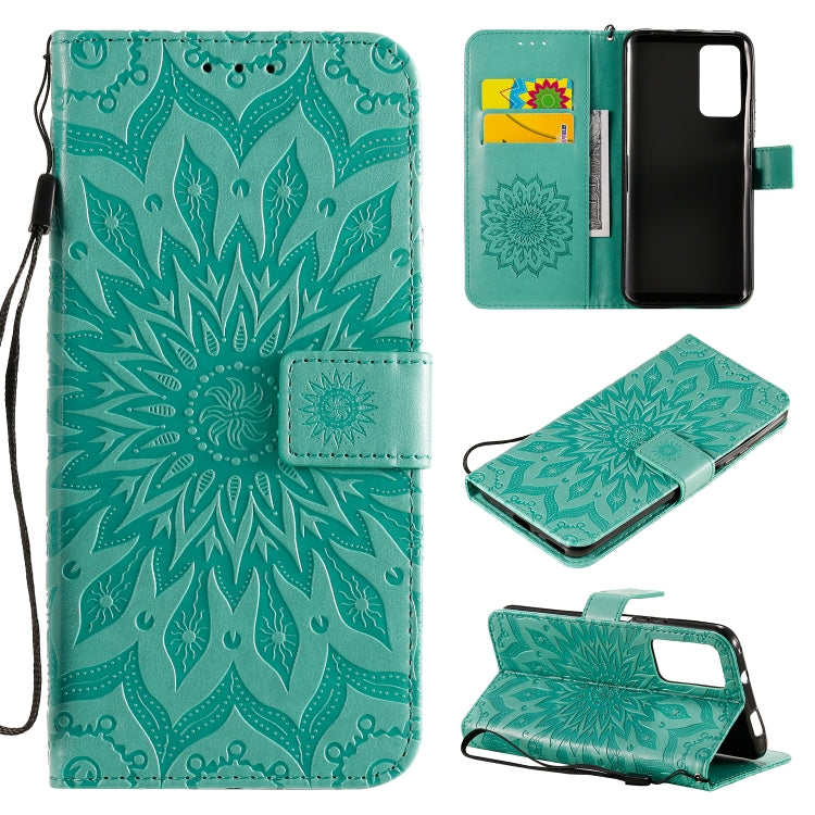 For Huawei Honor X10 Pressed Printing Sunflower Pattern Horizontal Flip PU Leather Case Holder & Card Slots & Wallet & Lanyard