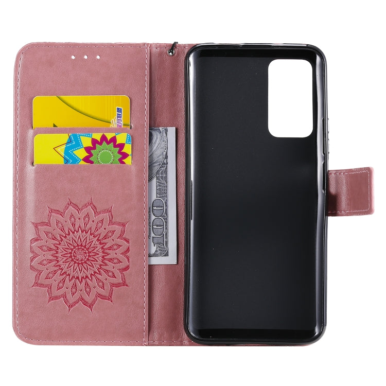 For Huawei Honor X10 Pressed Printing Sunflower Pattern Horizontal Flip PU Leather Case Holder & Card Slots & Wallet & Lanyard