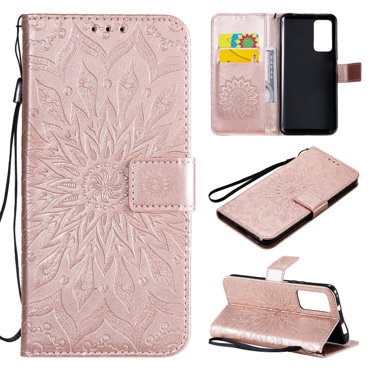 For Huawei Honor X10 Pressed Printing Sunflower Pattern Horizontal Flip PU Leather Case Holder & Card Slots & Wallet & Lanyard