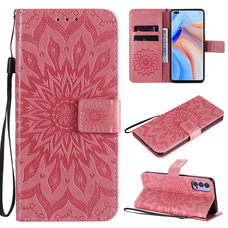 For OPPO Reno4 5G Sun Embossing Pattern Horizontal Flip Leather Case with Card Slot & Holder & Wallet & Lanyard