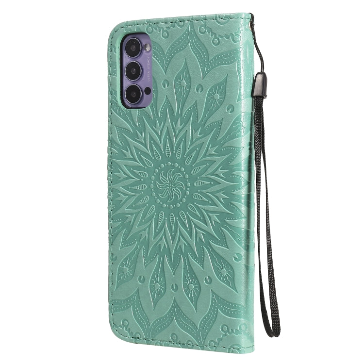 For OPPO Reno4 5G Sun Embossing Pattern Horizontal Flip Leather Case with Card Slot & Holder & Wallet & Lanyard