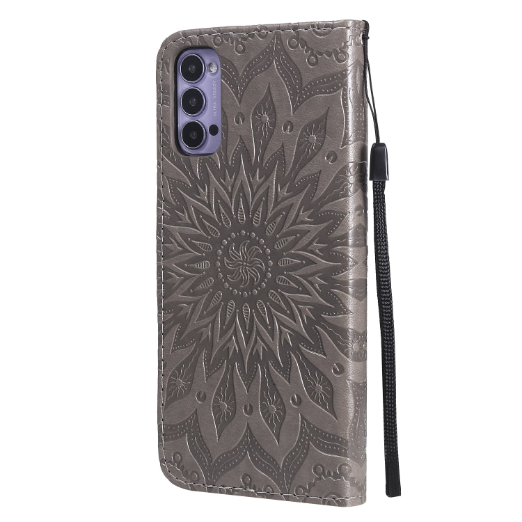 For OPPO Reno4 5G Sun Embossing Pattern Horizontal Flip Leather Case with Card Slot & Holder & Wallet & Lanyard