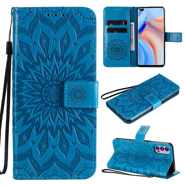 For OPPO Reno4 5G Sun Embossing Pattern Horizontal Flip Leather Case with Card Slot & Holder & Wallet & Lanyard