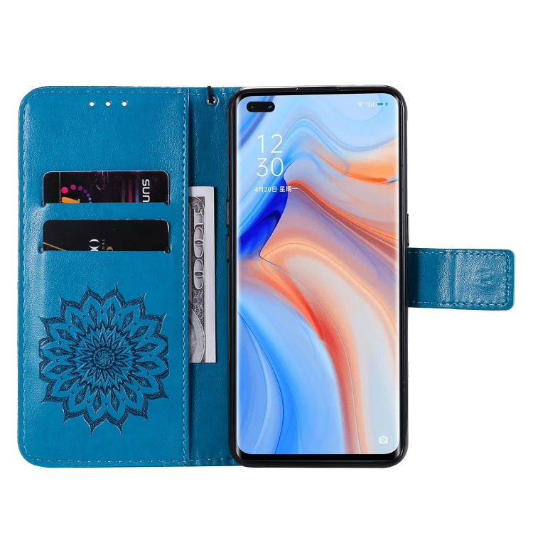 For OPPO Reno4 5G Sun Embossing Pattern Horizontal Flip Leather Case with Card Slot & Holder & Wallet & Lanyard