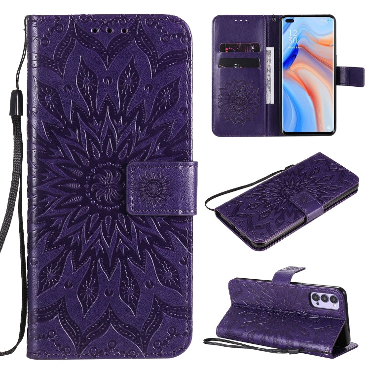 For OPPO Reno4 5G Sun Embossing Pattern Horizontal Flip Leather Case with Card Slot & Holder & Wallet & Lanyard