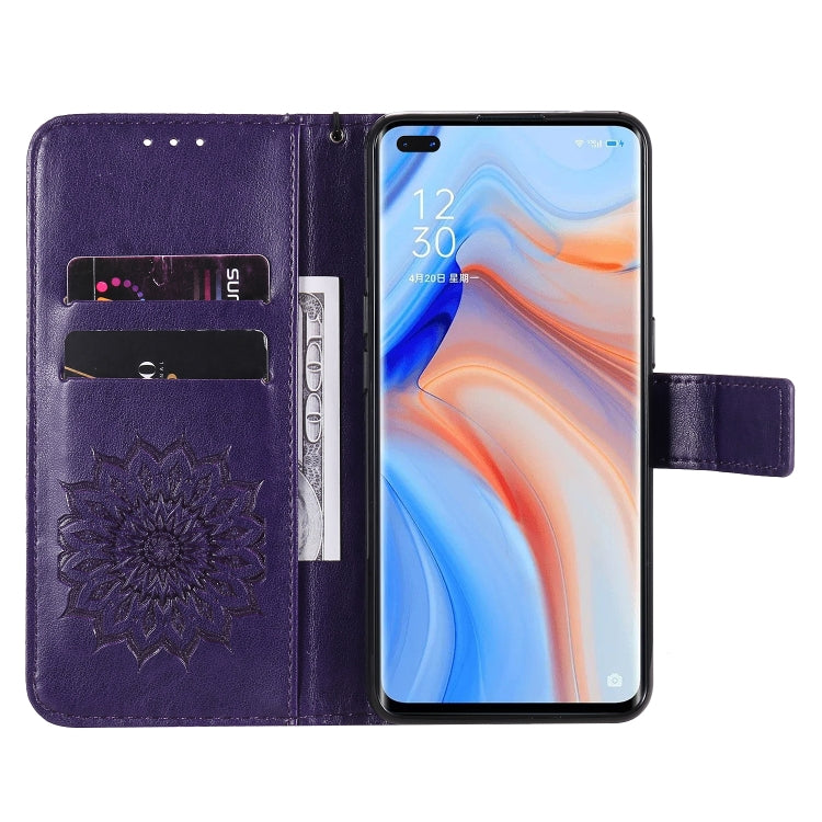 For OPPO Reno4 5G Sun Embossing Pattern Horizontal Flip Leather Case with Card Slot & Holder & Wallet & Lanyard