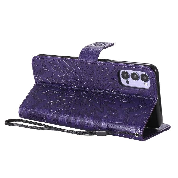 For OPPO Reno4 5G Sun Embossing Pattern Horizontal Flip Leather Case with Card Slot & Holder & Wallet & Lanyard