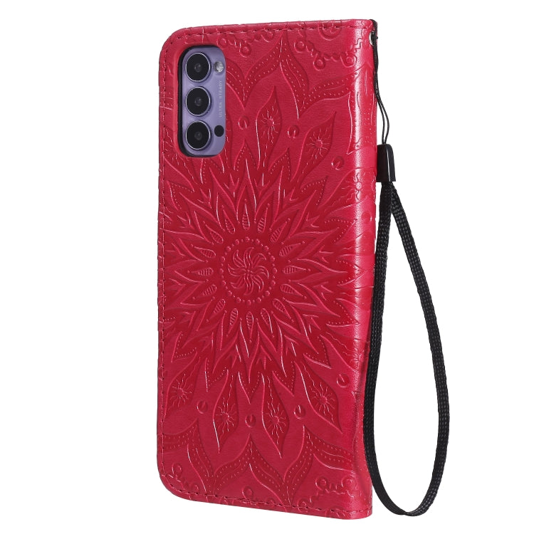 For OPPO Reno4 5G Sun Embossing Pattern Horizontal Flip Leather Case with Card Slot & Holder & Wallet & Lanyard
