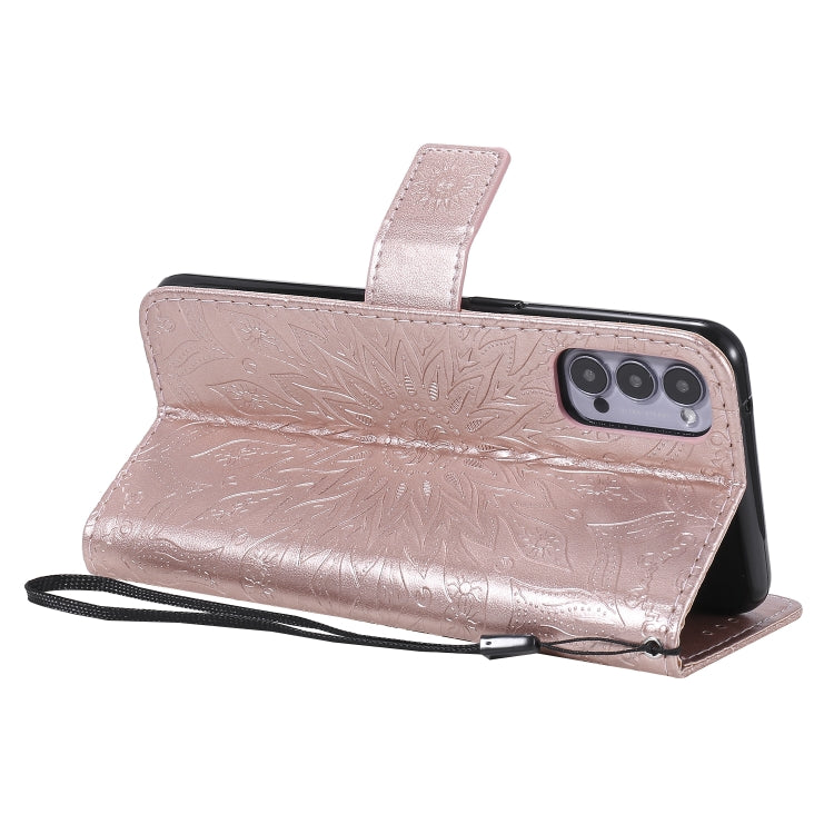 For OPPO Reno4 5G Sun Embossing Pattern Horizontal Flip Leather Case with Card Slot & Holder & Wallet & Lanyard