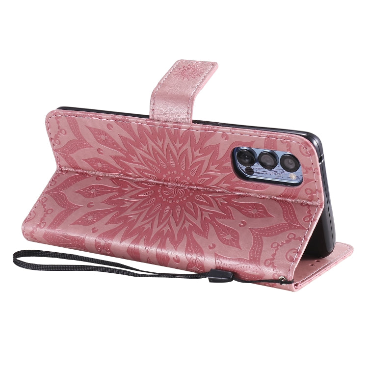 For OPPO Reno4 Pro 5G Sun Embossing Pattern Horizontal Flip Leather Case with Card Slot & Holder & Wallet & Lanyard