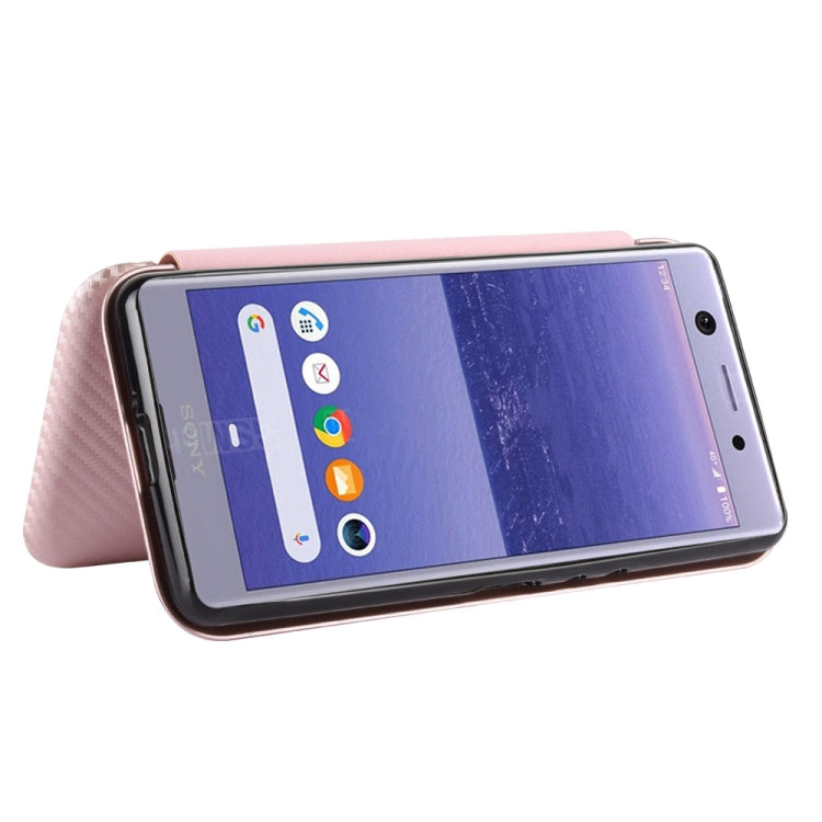 For Sony Xperia Ace Carbon Fiber Texture Horizontal Flip TPU + PC + PU Leather Case with Card Slot