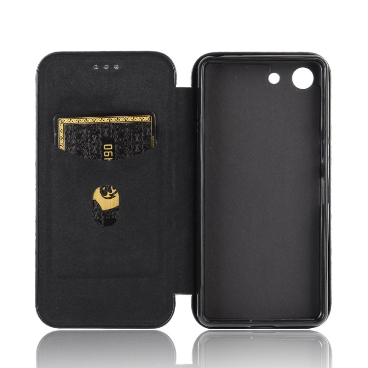 For Sony Xperia Ace Carbon Fiber Texture Horizontal Flip TPU + PC + PU Leather Case with Card Slot