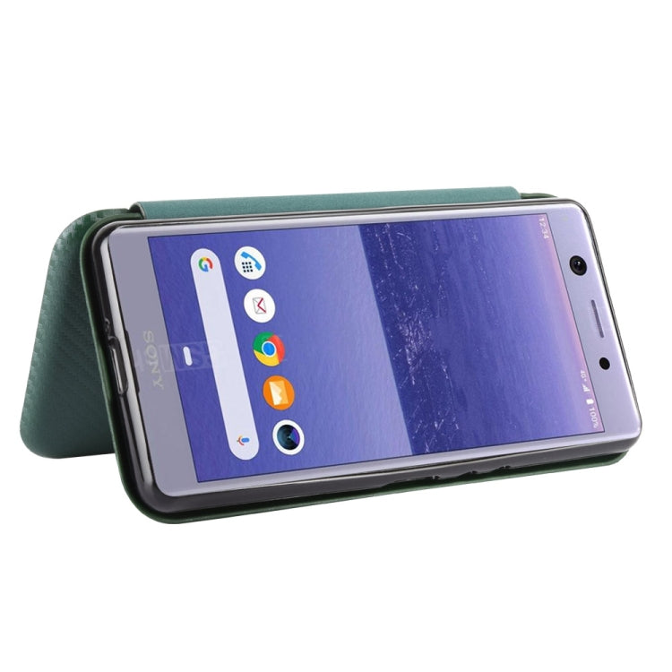For Sony Xperia Ace Carbon Fiber Texture Horizontal Flip TPU + PC + PU Leather Case with Card Slot