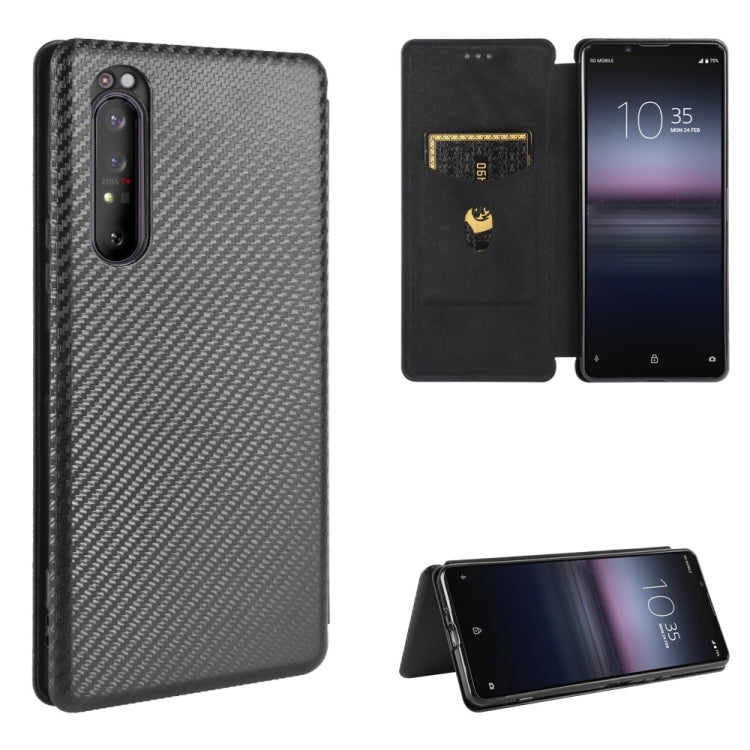 For Sony Xperia 1 II Carbon Fiber Texture Horizontal Flip TPU + PC + PU Leather Case with Card Slot