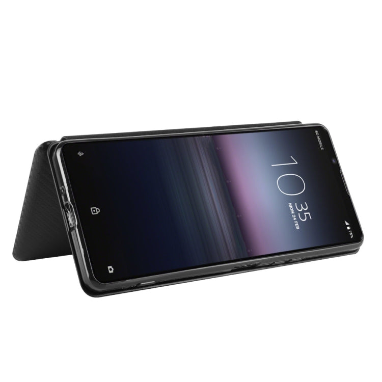 For Sony Xperia 1 II Carbon Fiber Texture Horizontal Flip TPU + PC + PU Leather Case with Card Slot