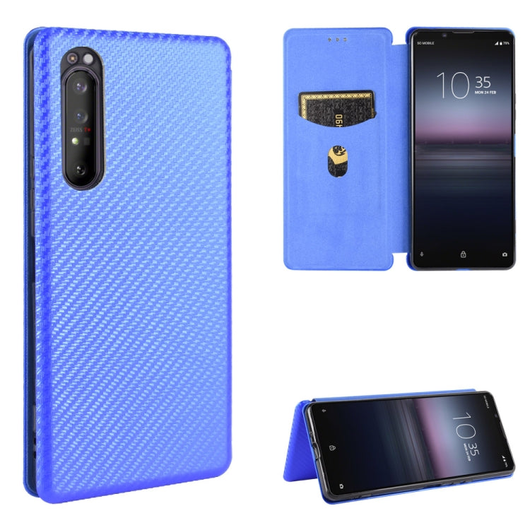 For Sony Xperia 1 II Carbon Fiber Texture Horizontal Flip TPU + PC + PU Leather Case with Card Slot