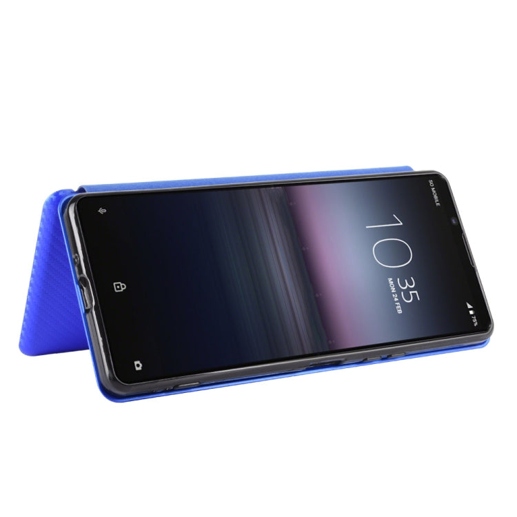 For Sony Xperia 1 II Carbon Fiber Texture Horizontal Flip TPU + PC + PU Leather Case with Card Slot