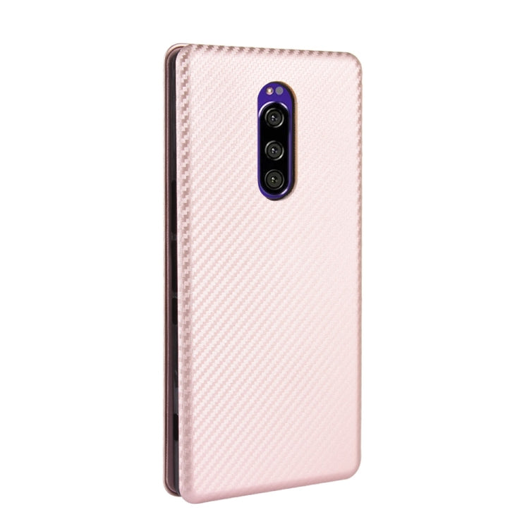 For Sony Xperia 1 Carbon Fiber Texture Horizontal Flip TPU + PC + PU Leather Case with Card Slot