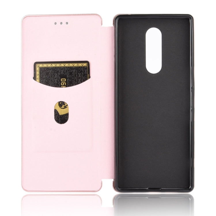 For Sony Xperia 1 Carbon Fiber Texture Horizontal Flip TPU + PC + PU Leather Case with Card Slot